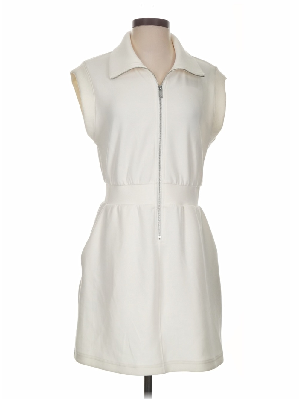 Sleeveless White Zip-Front Dress - Picture 1 of 3